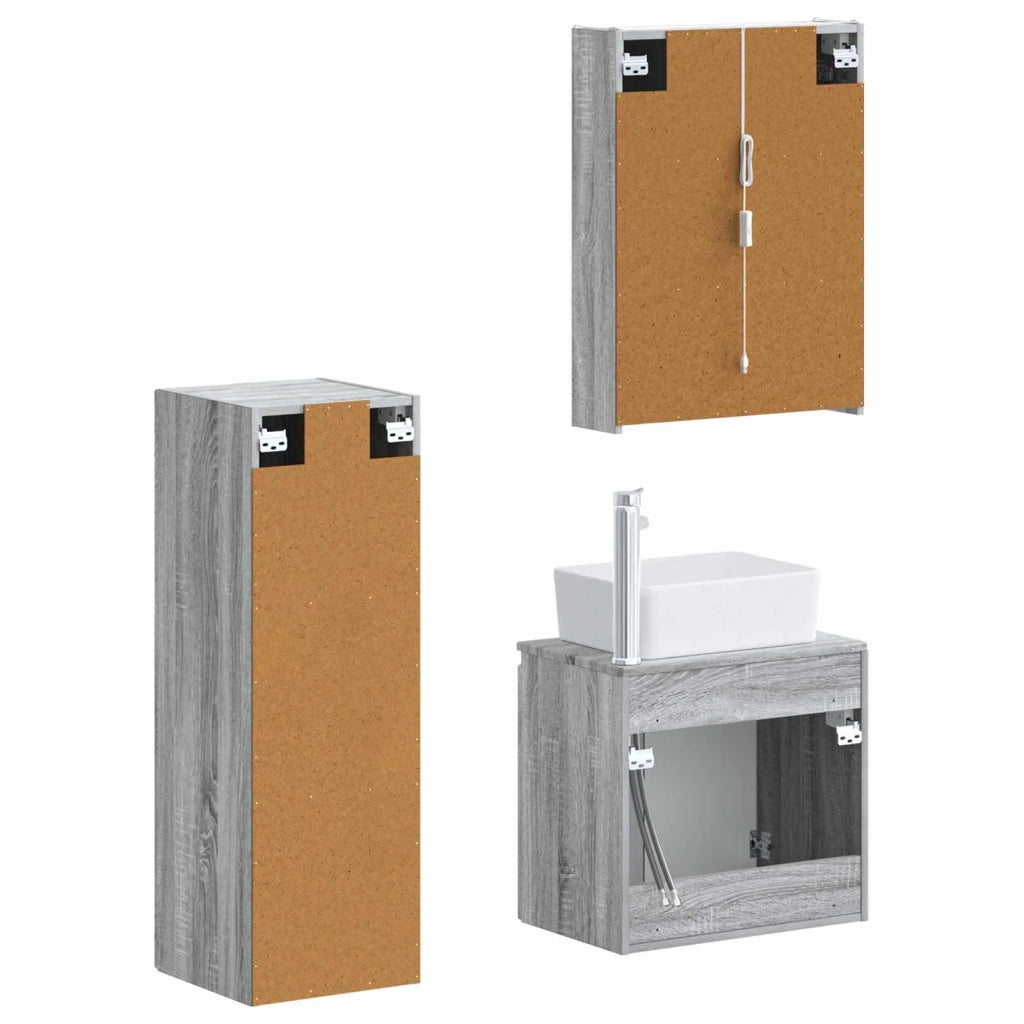 Set di mobili per il bagno 4 pcs Sonoma grigio 3407452