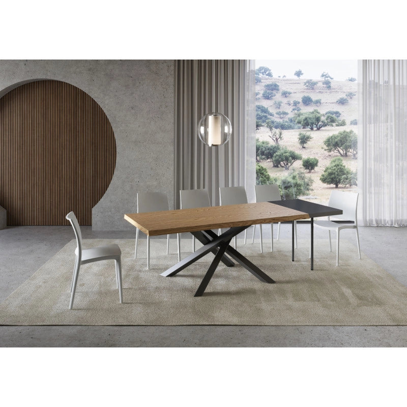 Tavolo allungabile 200/300x90 cm Versalux scortecciato telaio Antracite - Rovere