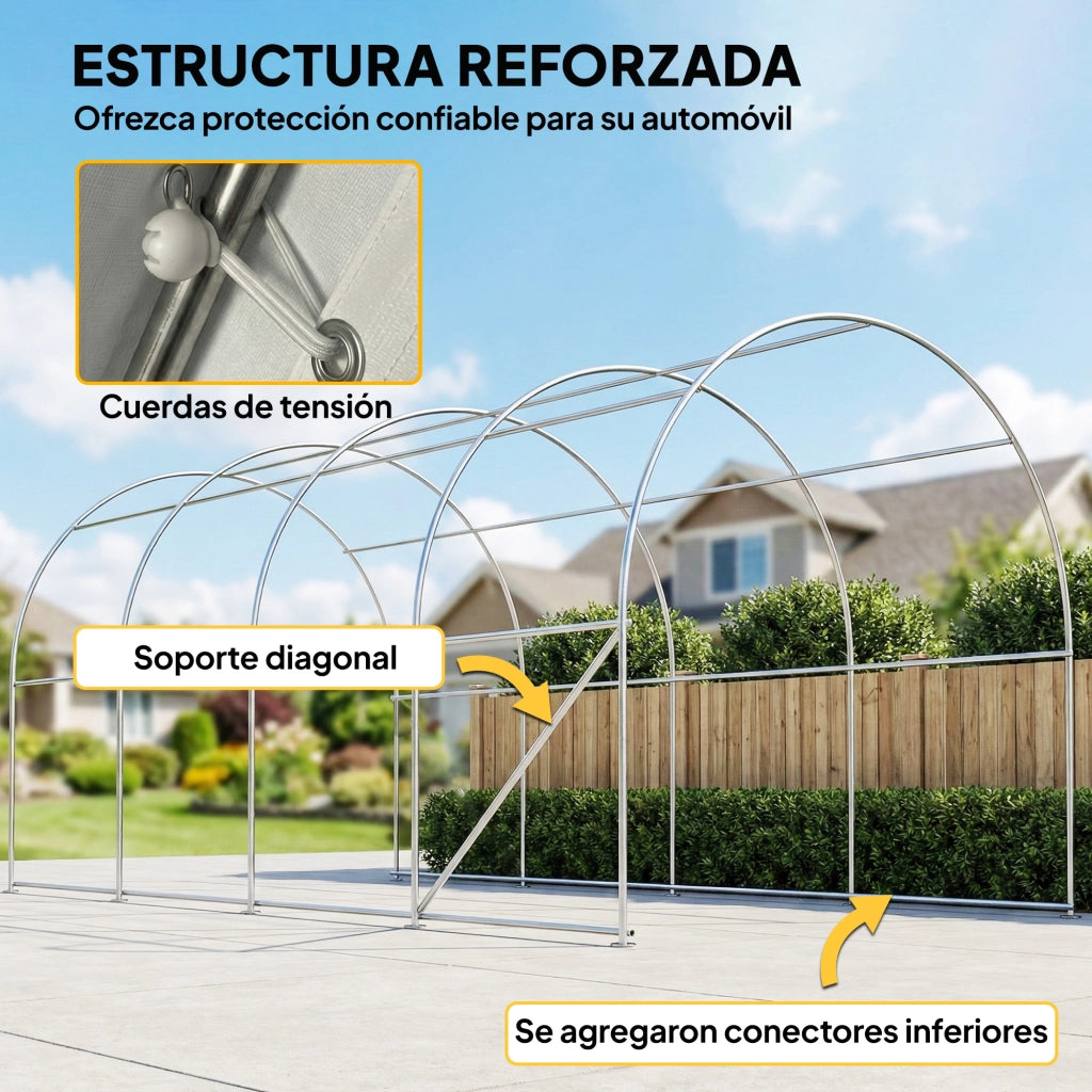Garage Esterno per Auto 3x6 m ¨C zephmum ¨C Impermeabile Telaio in Acciaio Galvanizzato Bianco