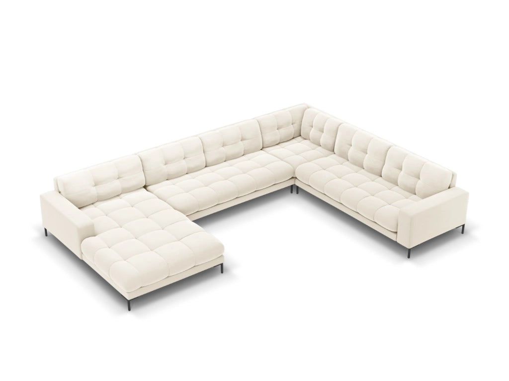 Cosmopolitan Design - Divano panoramico destro "Bali" 7 posti in velluto beige chiaro 