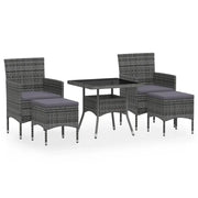 Set Pranzo da Giardino 5 pz | Set Salotto da Giardino Polyrattan e Vetro Temperato Grigio
