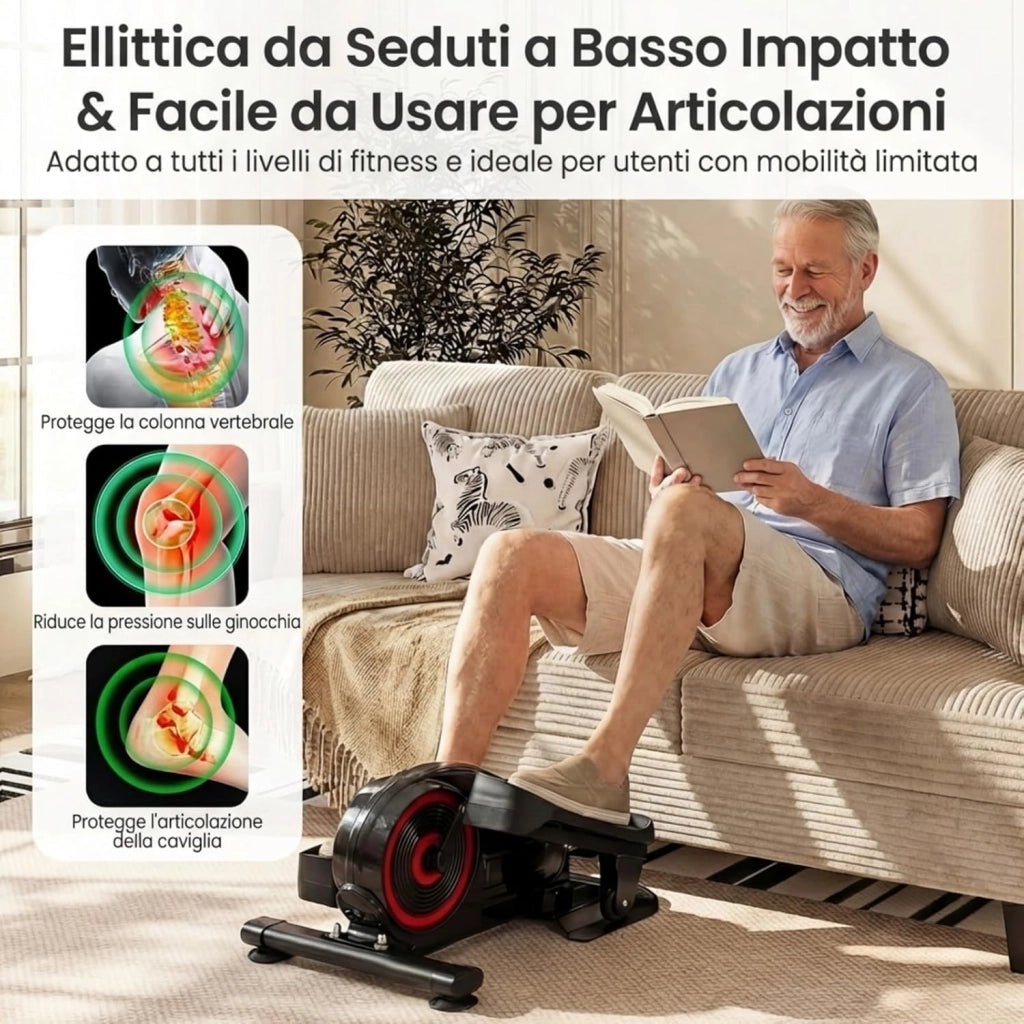 Ellittica da Casa, Ellittica sotto Scrivania Salvaspazio con Display e Resistenza Magnetica Regolabile, Pedaliera Riabilitazione Silenziosa e Portatile per Gambe e Cardio a Basso Impatto