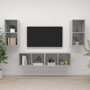 Mobile TV a Parete 4 pz Grigio Cemento in Truciolato 3079875