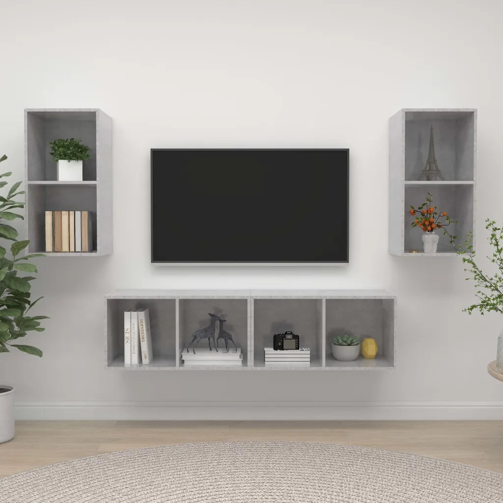 Mobile TV a Parete 4 pz Grigio Cemento in Truciolato 3079875
