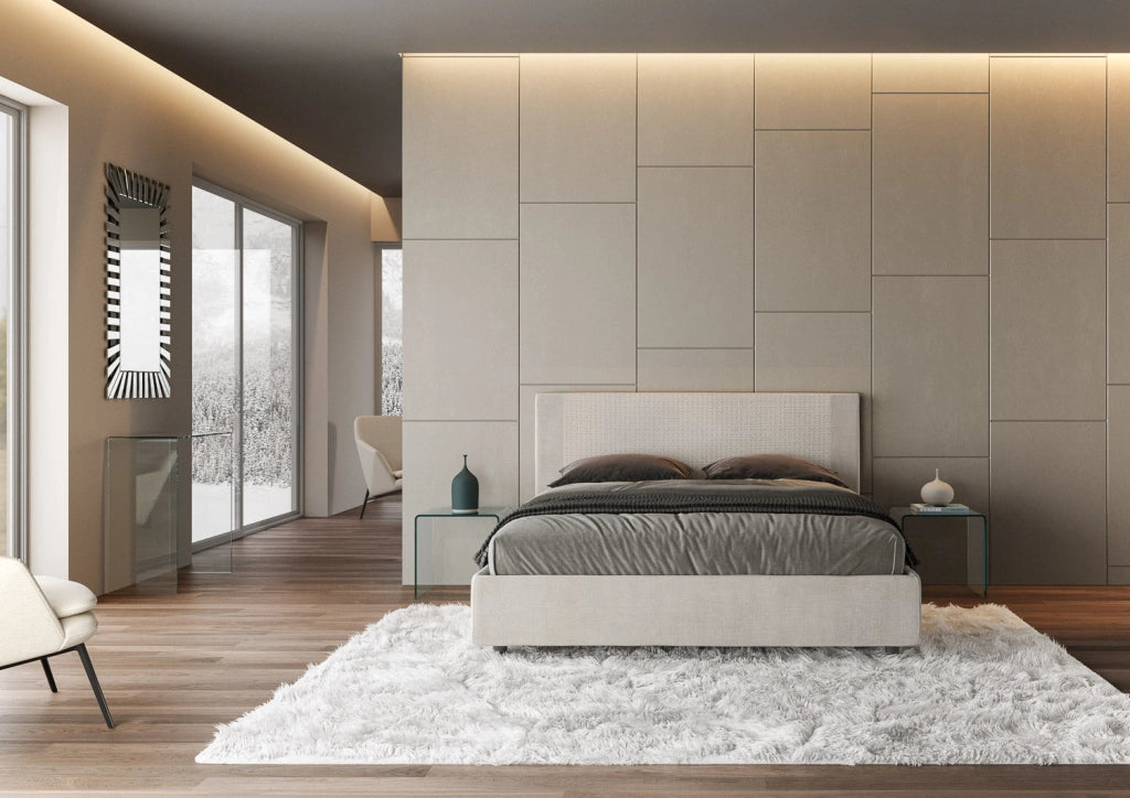 Letto matrimoniale senza rete imbottito 160x190 tessuto Labirinto 4 arancio Rosal