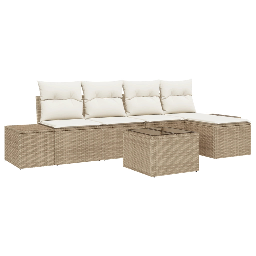 Set Divano da Giardino da 6 Pezzi con Cuscini Rattan a Brown