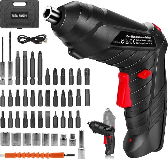 Kit di 47 pezzi per avvitatore e destrogiavacci a batteria 3.6V ricaricabile con luce LED