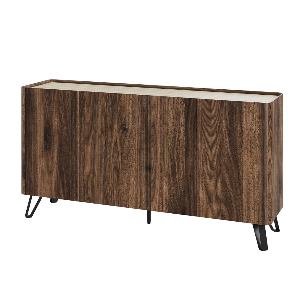 Madia Trorlon a 4 Ante Credenza Buffet 160 x 40 x 83 cm - Effetto Noce/Travertino [en.casa]
