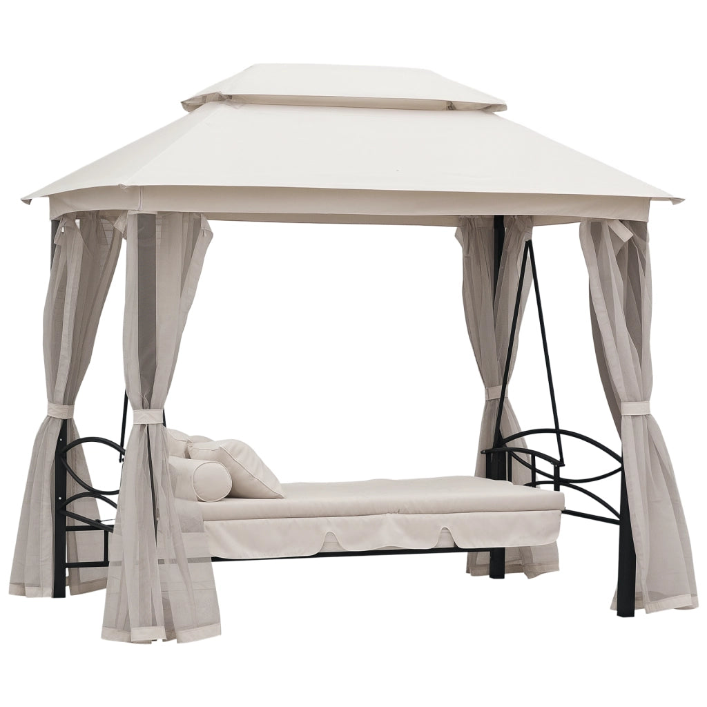 Letto a Baldacchino con Gazebo e Zanzariera ¨C Zephmum ¨C 256x172x248 cm Crema