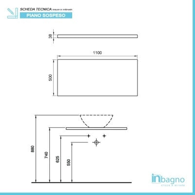 Mensolone effetto legno grigio cemento per lavabi da appoggio da 110 cm serie Master
