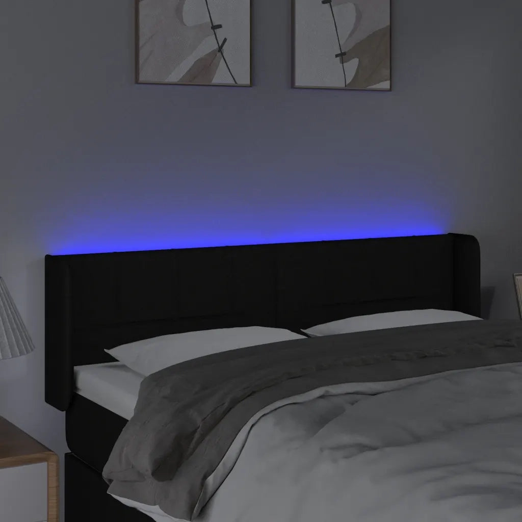 Testiera a LED Nera 147x16x78/88 cm in Tessuto 3123236