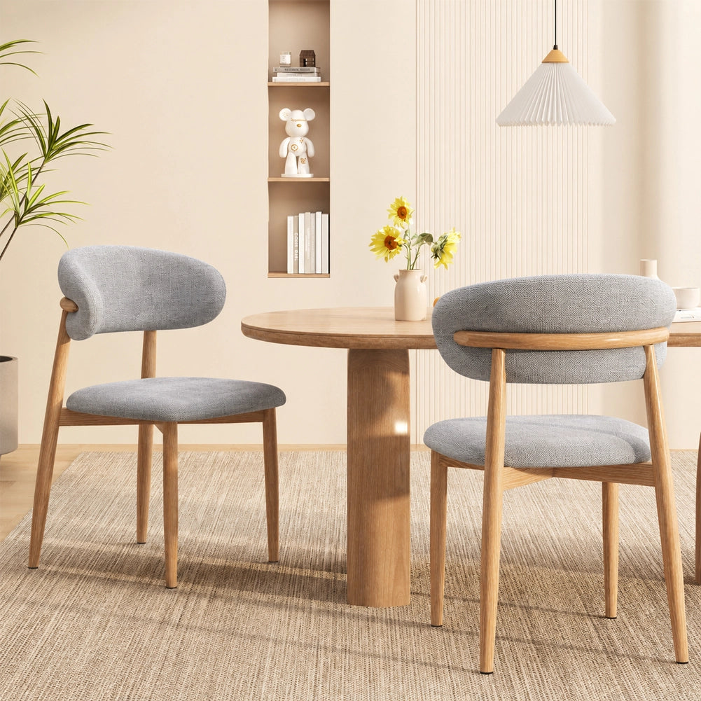 Set 4 Sedie da Pranzo con Gambe in Metallo Effetto Legno e Seduta Tessuto Grigio