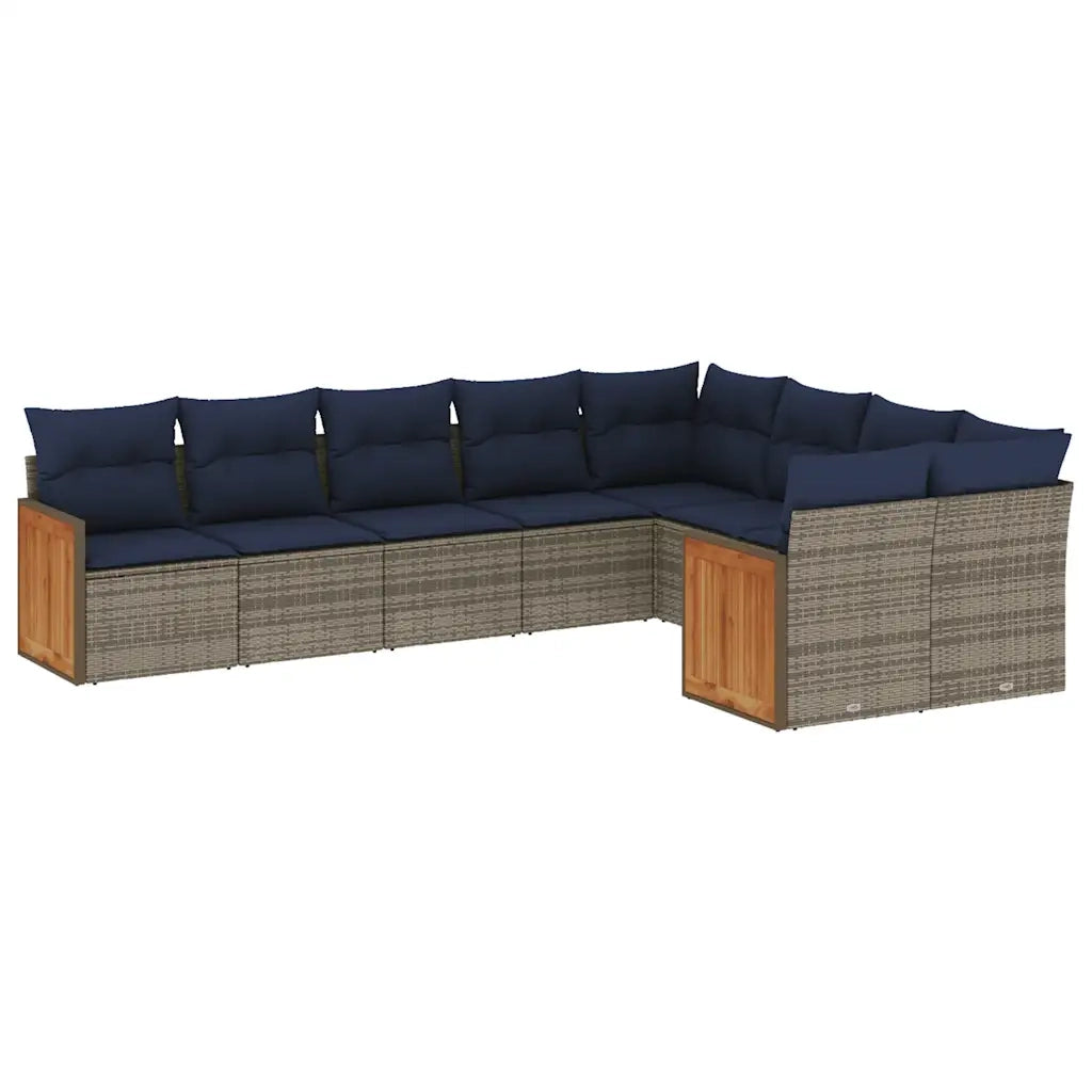 Set Divani da Giardino 9 pz con Cuscini Grigio in Polyrattan 3227986