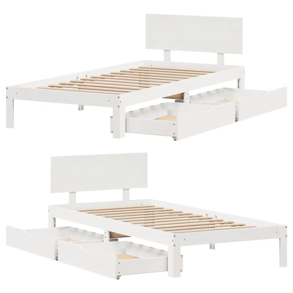 Giroletto con Cassetti-Struttura Letto con contenitore Bianco 90x190 cm Legno Massello di Pino 732377
