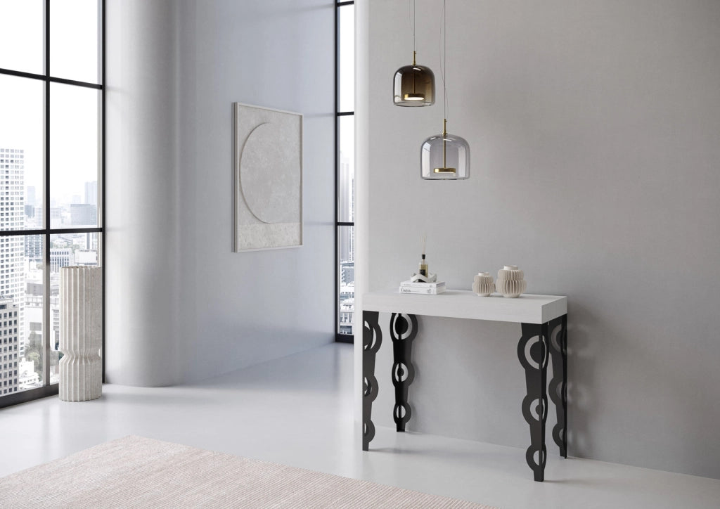 Consolle allungabile 90x40/196 cm Karayan Small Bianco Frassino telaio Antracite