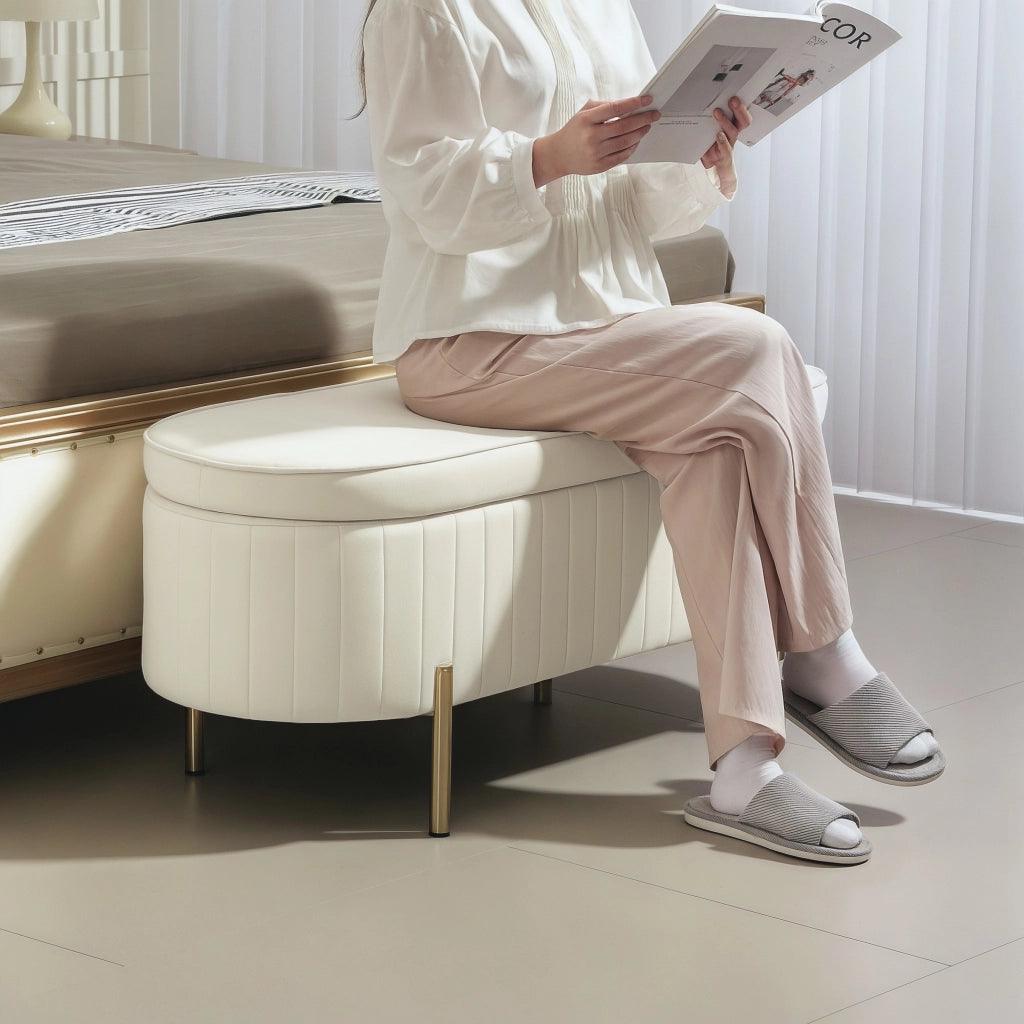 Letto contenitore con cassetti ¨C zephmum ¨C velluto crema 160x200 cm