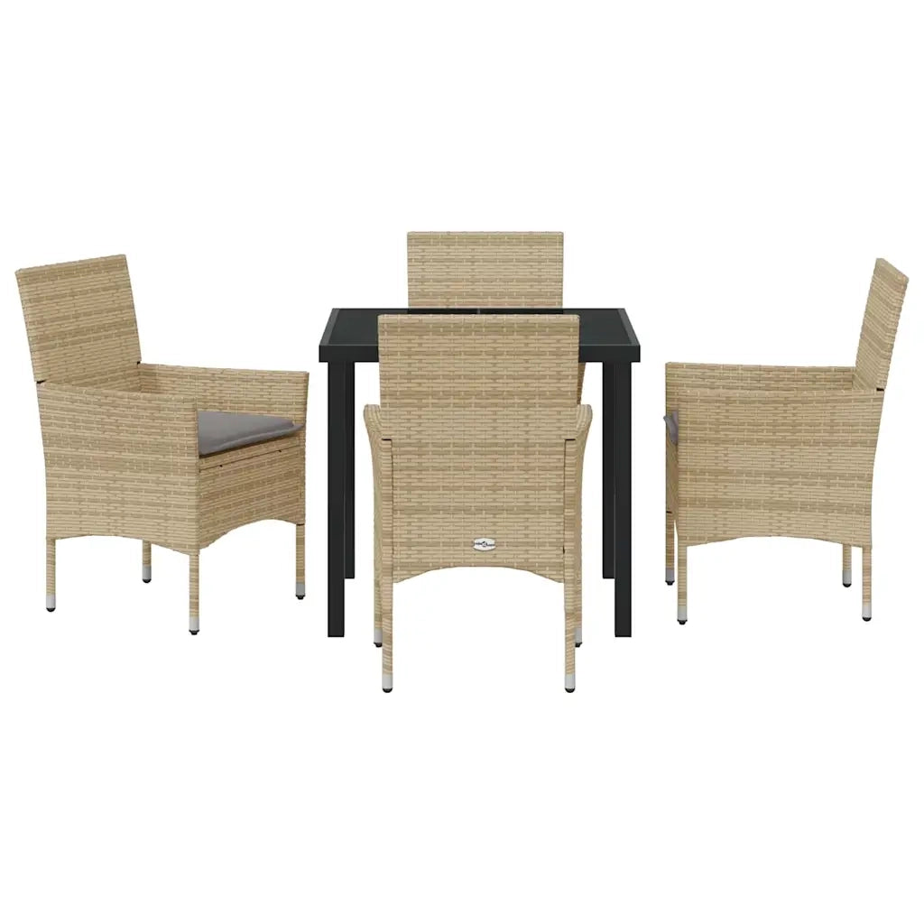 Set da Pranzo per Giardino con cuscino 5 pcs Beige polyrattan