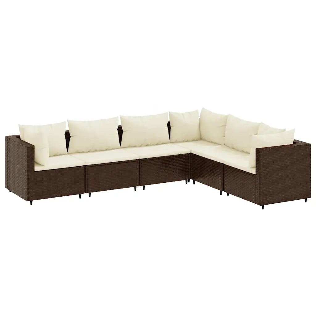 Set Mobili da Giardino 6pz con Cuscini in Polyrattan Marrone