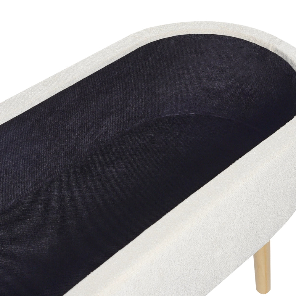 Panca da camera da letto con gambe in legno imbottite, bianco sporco, sedile per corridoio con portaoggetti