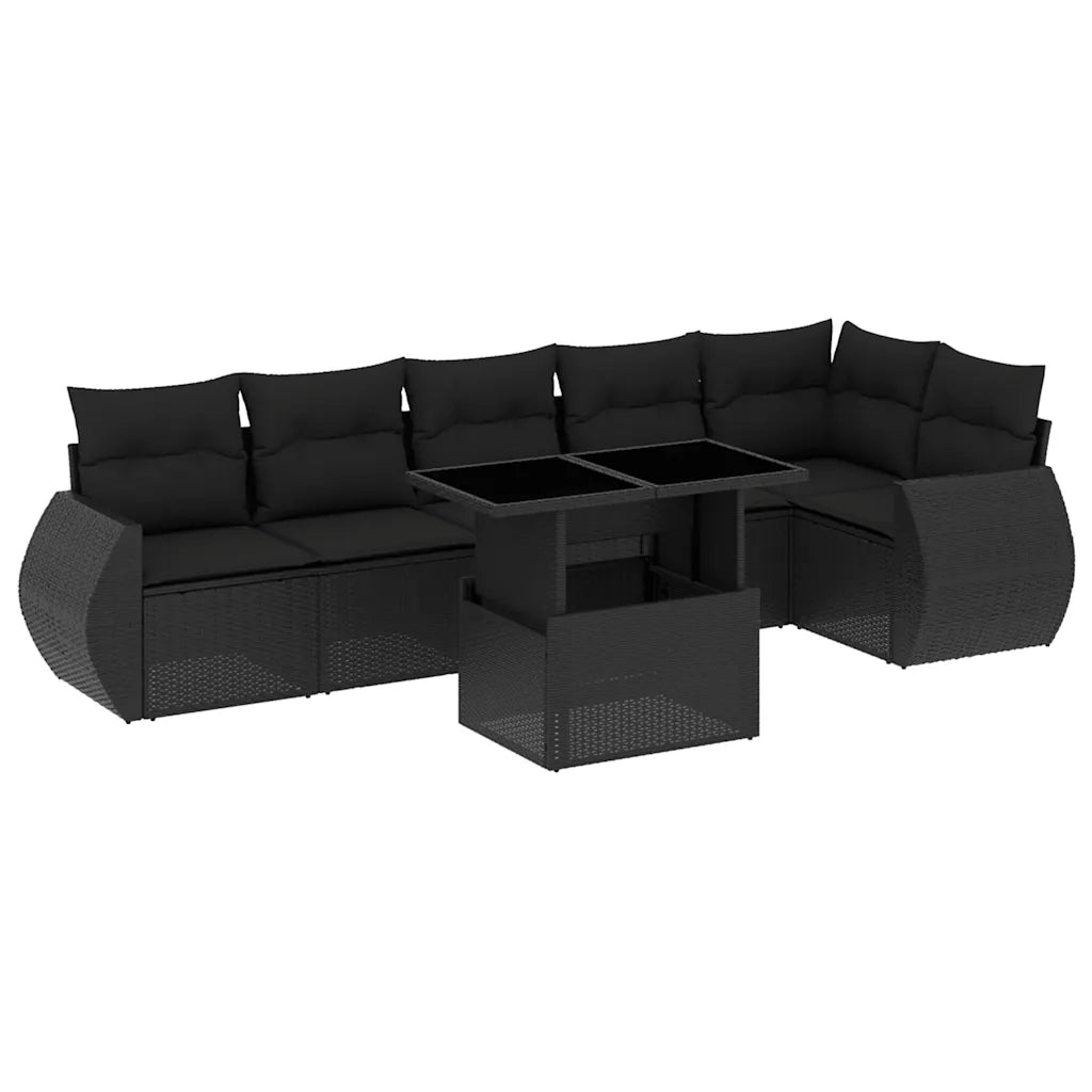 Set Divani da Giardino con Cuscini 7pz Nero Polyrattan 3268545