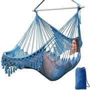 Sedia a Sospensione - Sedia a Sospensione Extra Grande - Corda di Cotone soffice Tessuta - Sostegno Metallico pieghevole - Sedile ampio - Sedia a Sospensione oscillante - Indoor & Outdoor - Giardino - 240x80cm - Blu Reale