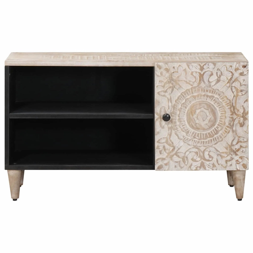 Mobile TV Bianco 80 x 31,5 x 46 cm Legno di mango massello 4018383