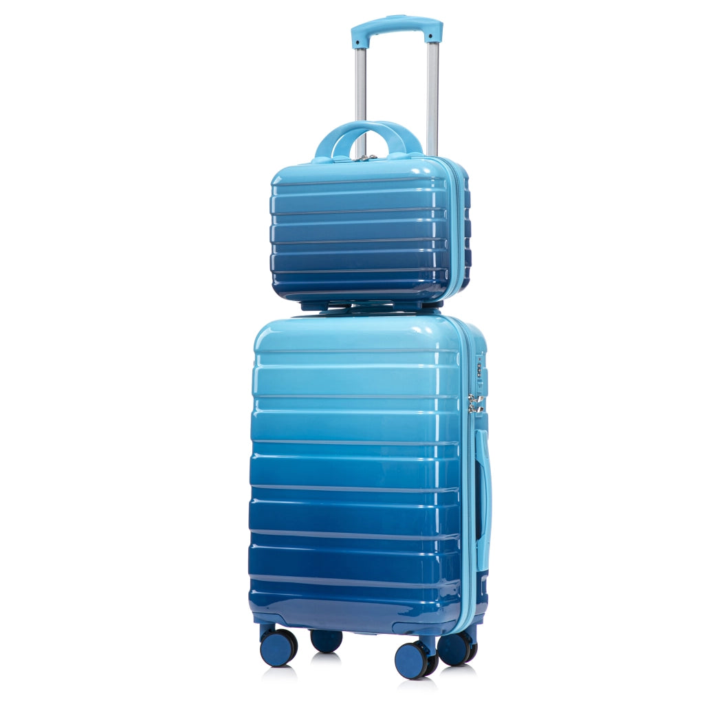 Set Valigie Rigide 2 Pezzi con Beauty Case; Guscio Impermeabile in PC; Bagaglio a Mano 20 Pollici Blu