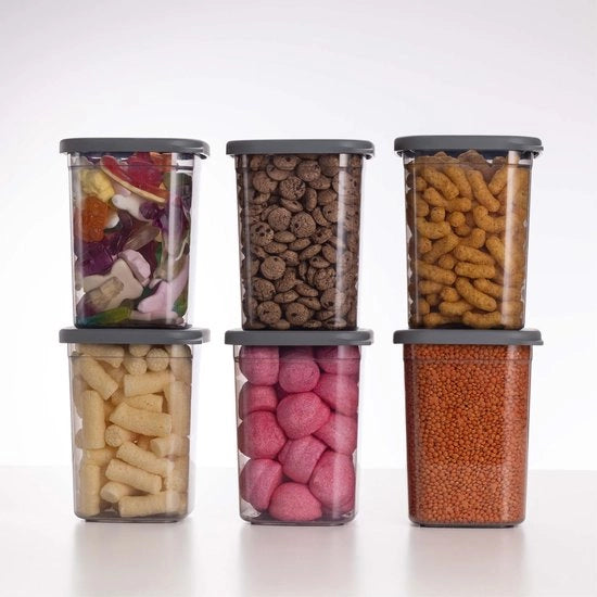 Set di Contenitori Opacchi con Coperchi [1000ml - Set da 6] Grigio Scuro - Stivabile & Spazievitore per la Cucina, Conservazione dei Fiori, Contenitore di Cibo, Contenitore di Archiviazione, Scatola di Archiviazione
