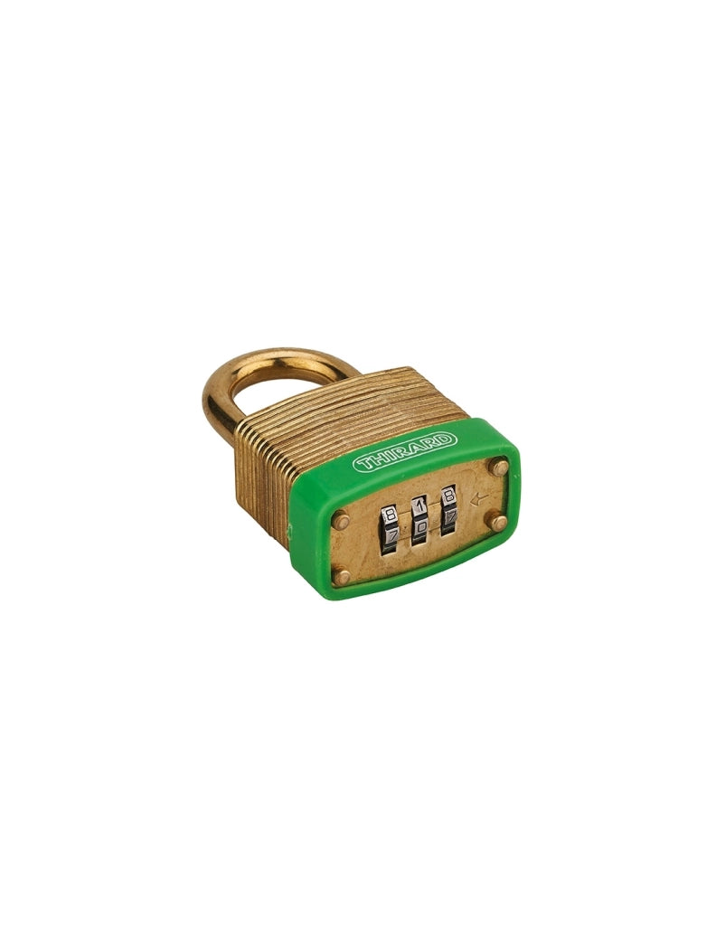 Lucchetto a combinazione Amazone, 3 cifre, ottone, esterno, arco in ottone, 40 mm - THIRARD
