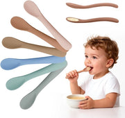 Lepeltini in Silicone - 6 Pezzi - Lepeltini per Bambini - Senza BPA - Lepel per Cibo - Lepel per Bambini - Lepel per L'Apprendimento dell'Uso del Cucchiaio - 13.9x2.6x0.9cm