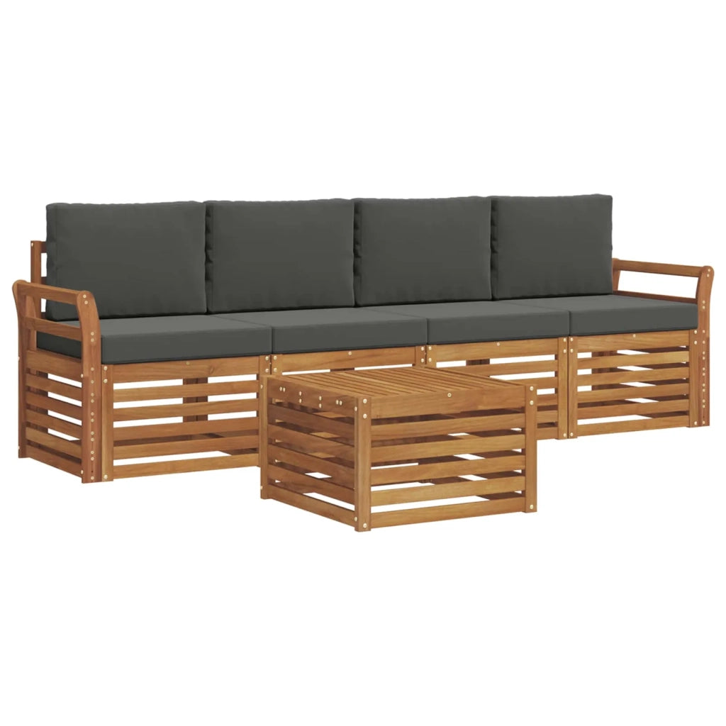 Set divani 5 pcs Naturale e Antracite Legno di Acacia Massello 3374332
