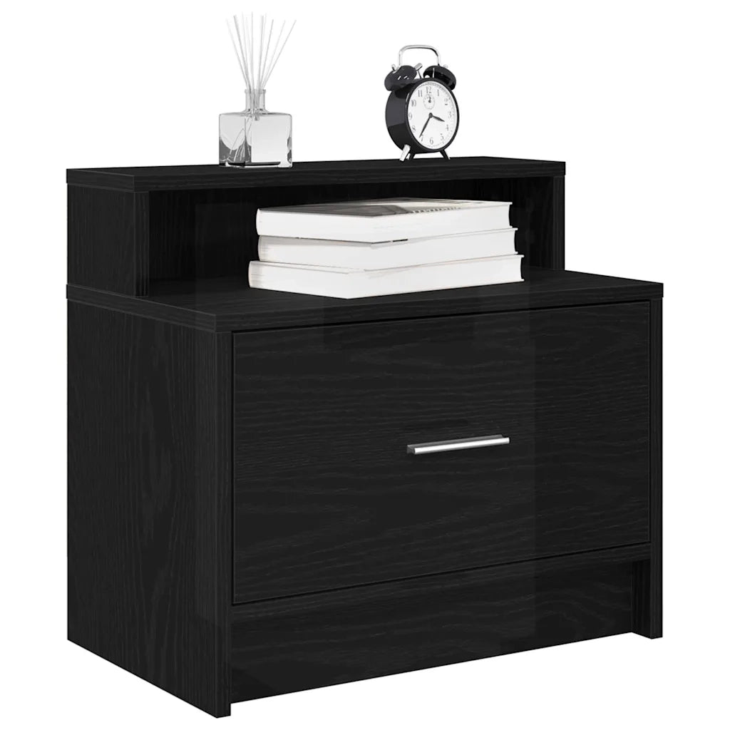 Comodino | Armadio da Notte | Mobiletto da notte con Cassetto Rovere Nero 51x31x47 cm