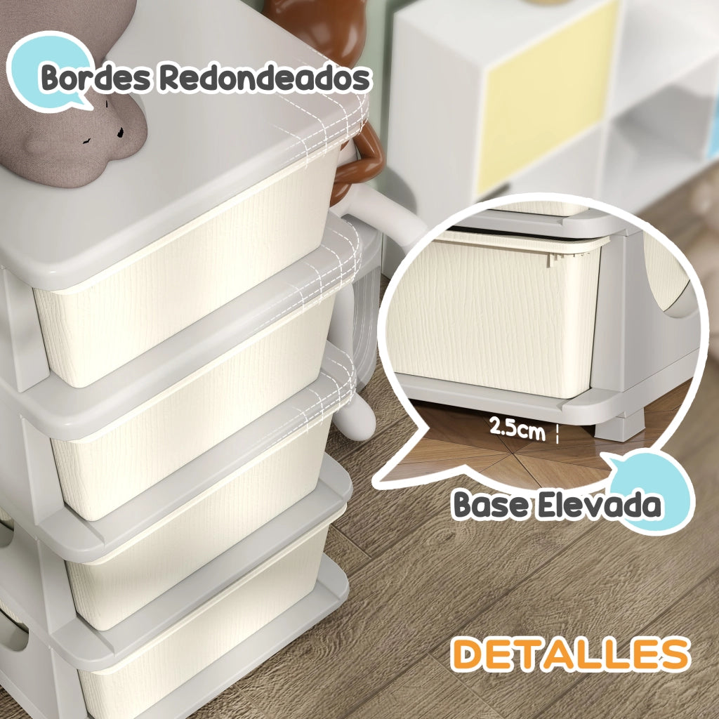 Cassettiera 4 Cassetti per Bambini con Maniglie ¨C zephmum ¨C Crema 37x37x76 cm