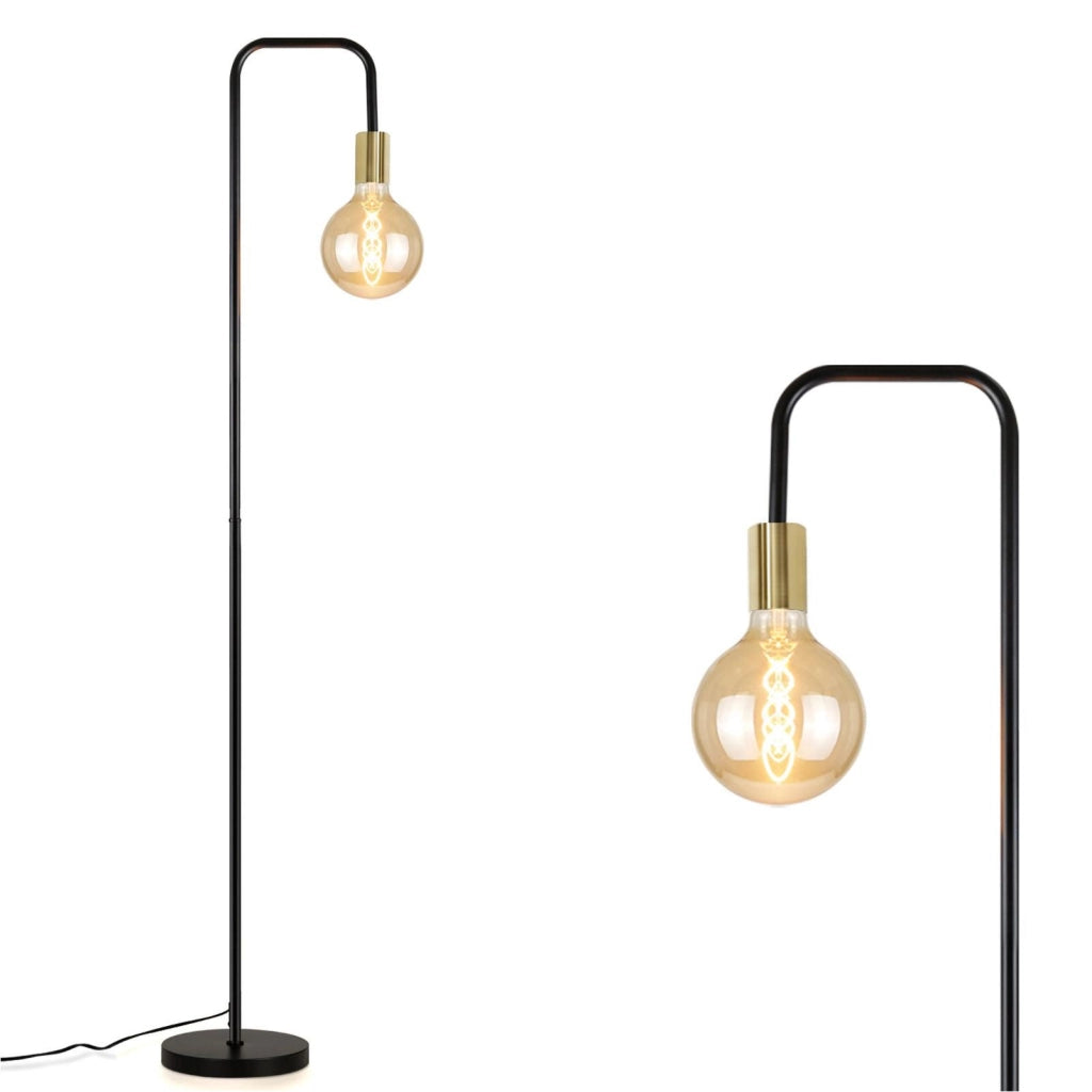 ZMH Lampada da terra nero dorato E27 stile retrò industriale con interruttore a pedale senza lampadina