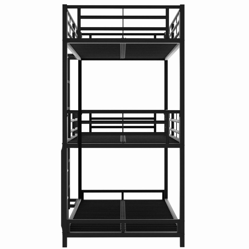 Letto a Castello 90×200 cm; Letto a 3 Posti con Sponde ed Scala Fissa; senza Materasso; Metallo; Nero