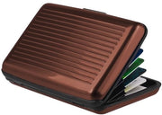 Porta carte di credito in lega di alluminio, superficie liscia e lucidata, impermeabile e antimagnetico, fessura per carte di credito A6, porta carte, unisex, marrone