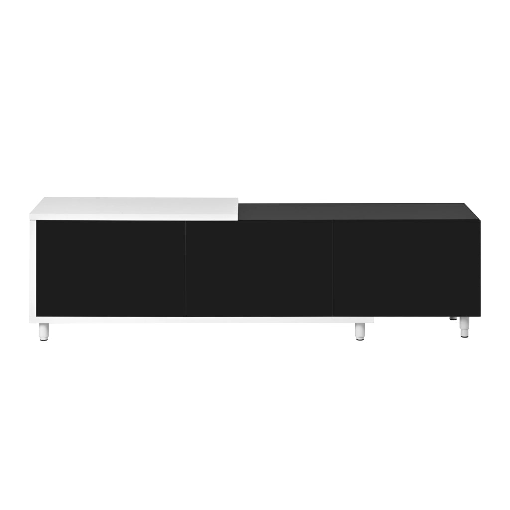 Mobile TV allungabile con 3 ante e vani aperti - per soggiorno - in truciolare e MDF - 258×38×48.5 cm - nero e bianco