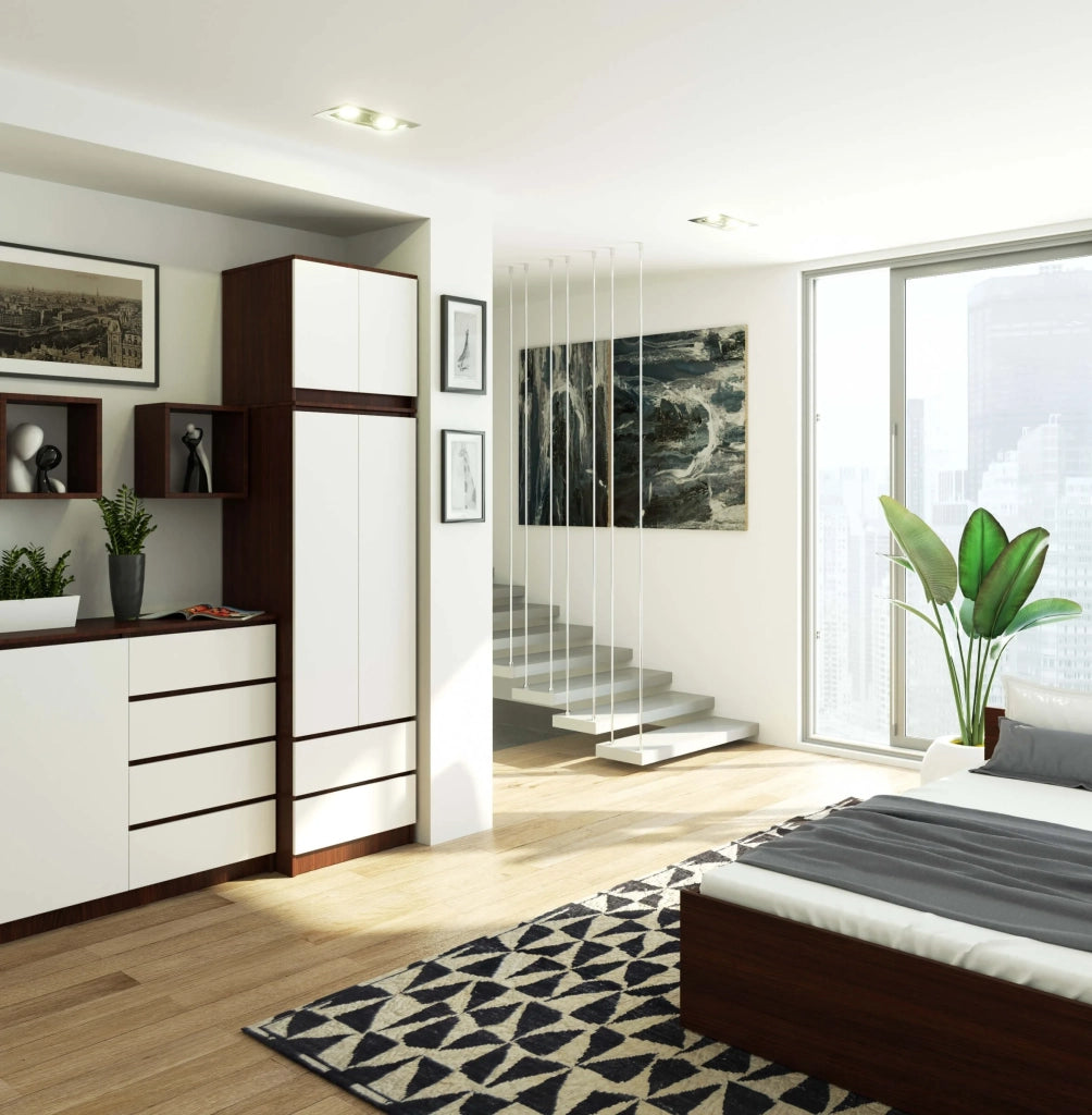 Armadio AKORD S60 con sopralzo Wengé 60 cm 2 ante 2 cassetti inserto frontale Bianco 60x51x234 cm