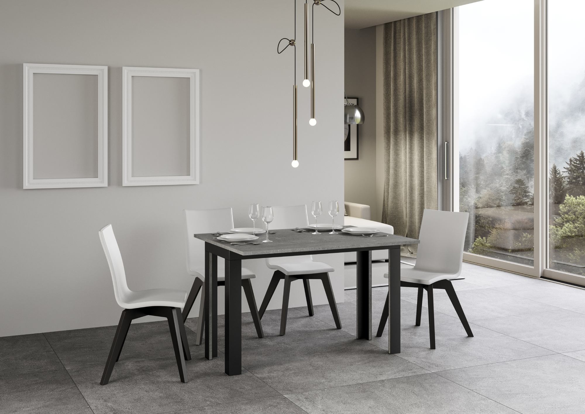 Tavolo Salvaspazio Allungabile 120/200x45/90x80/80 Tavolo Linea Double Cemento