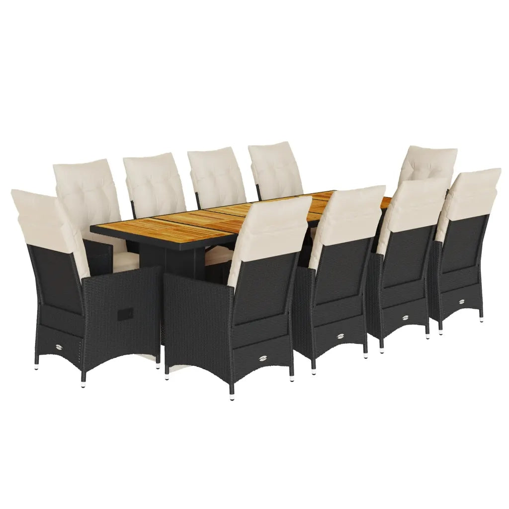Set da BistrÃ² da Giardino 11 pz con Cuscini Nero in Polyrattan