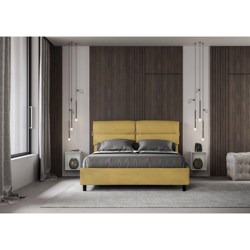 Letto imbottito Matrimoniale 160x200 cm Nandy - Contenitore,Microfibra,Ocra