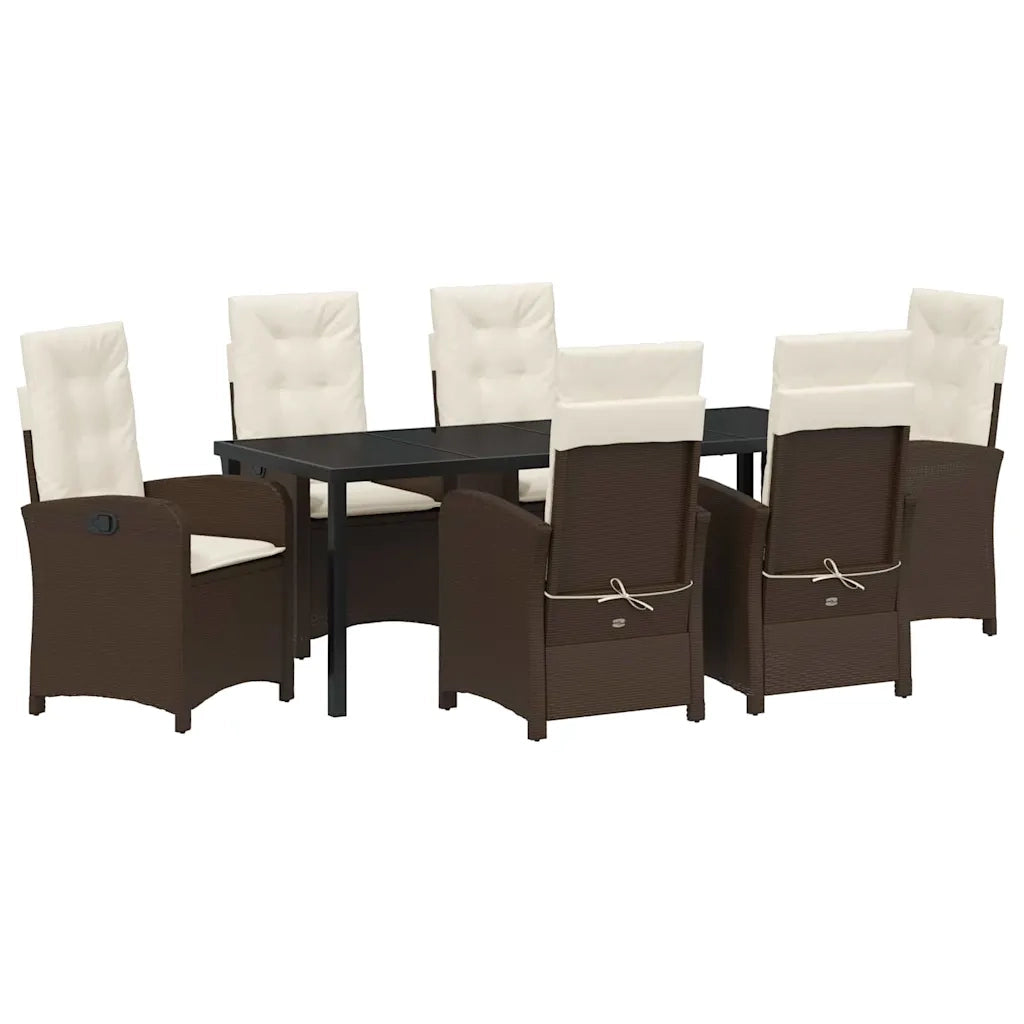 Set da Pranzo per Giardino con cuscino 7 pcs Marrone polyrattan 3380272