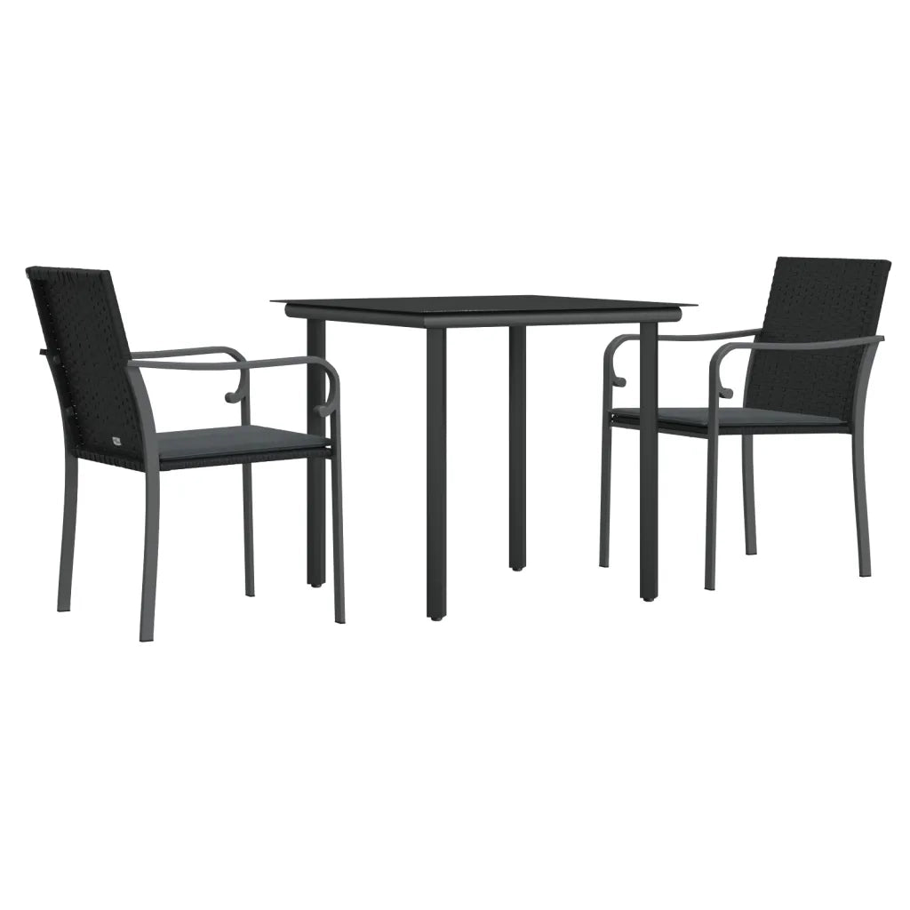 Set Pranzo da Giardino 3pz con Cuscini in Polyrattan e Acciaiocod mxl 124529