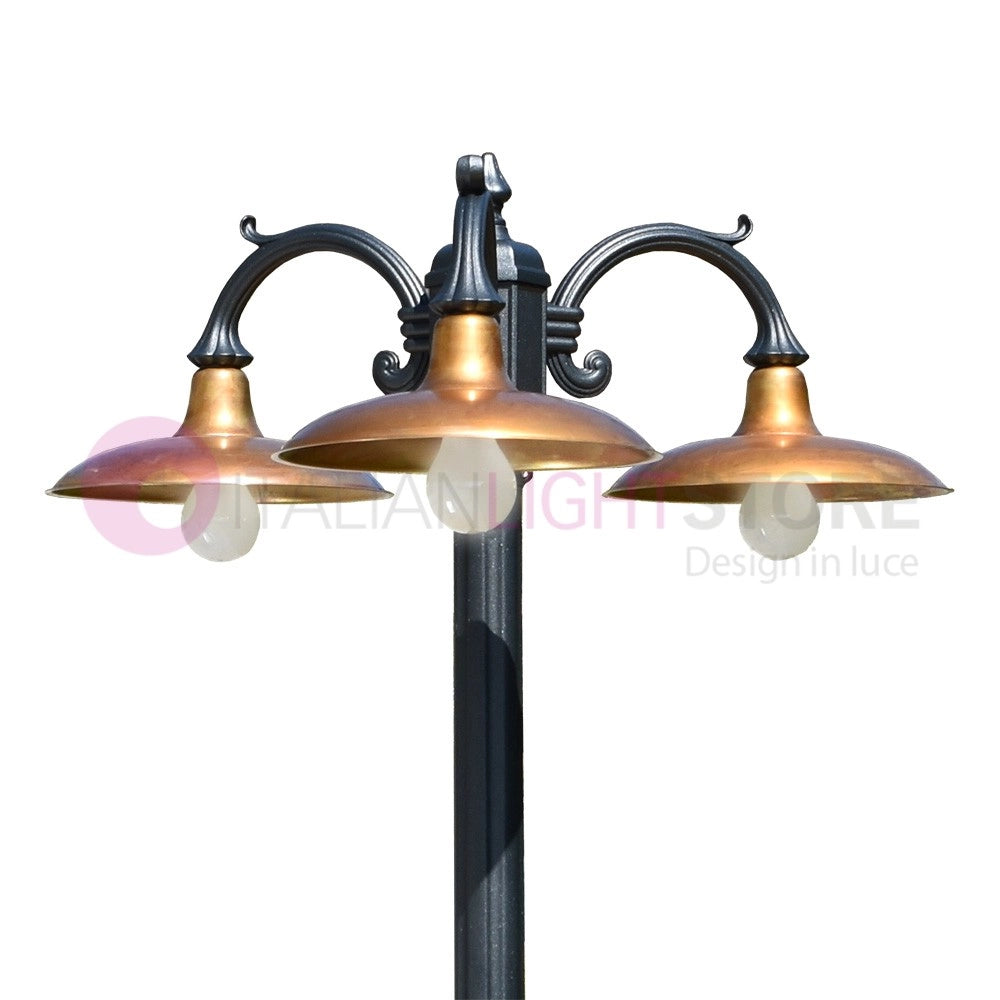 NIKE ANTRACITE Lampione da giardino 3 luci con piatti in ottone anticato