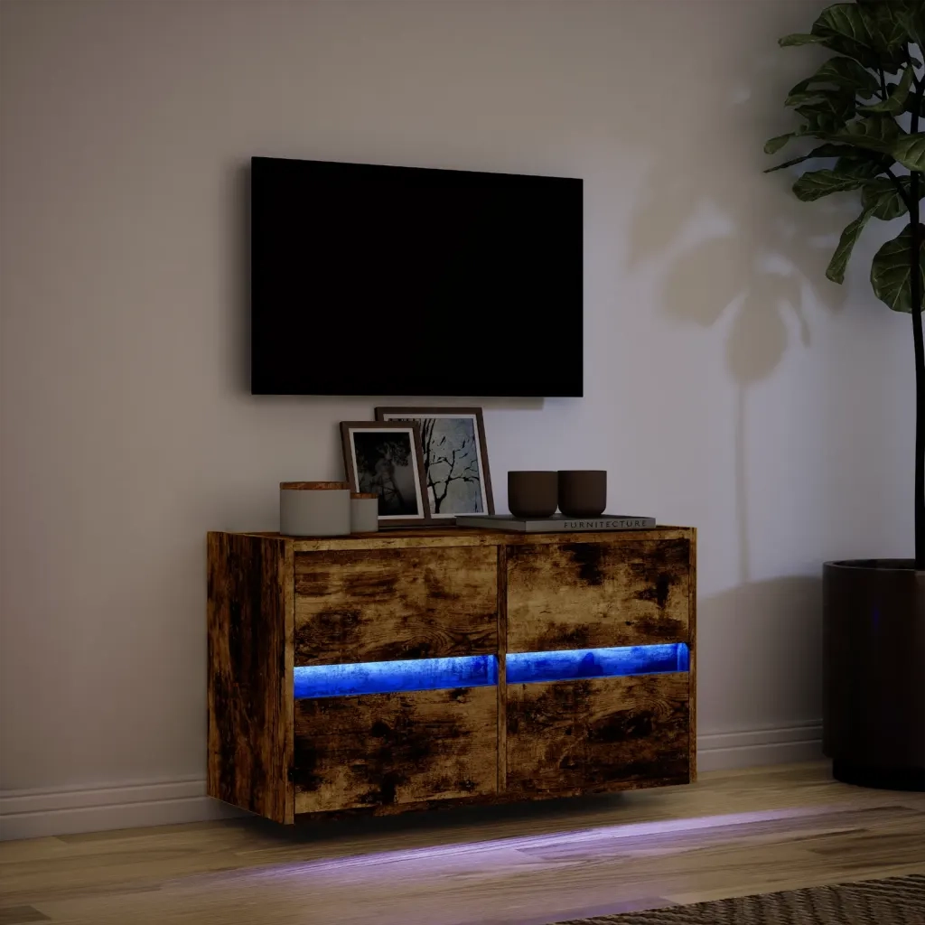 Mobile TV a Parete con Luci LED Rovere Fumo 80x31x45 cm
