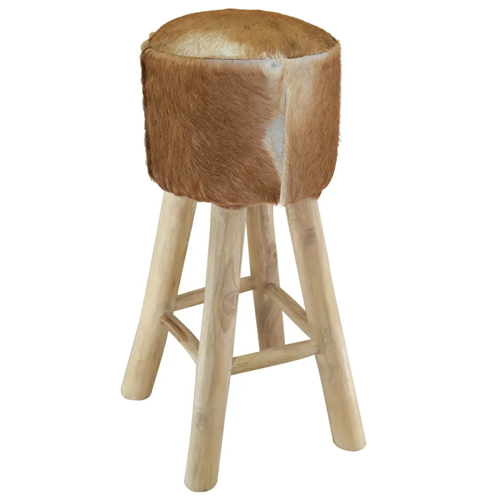 Sgabello da Bar in Pelle di Capra e Legno Massello di Teak 244542