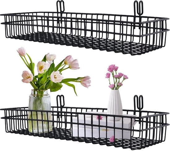Mandati da Uscita in Metallo - 2 Pezzi - 40x15x6cm - Nero - per Organizzare la Casa e la Cucina - Contenitori di Deposito