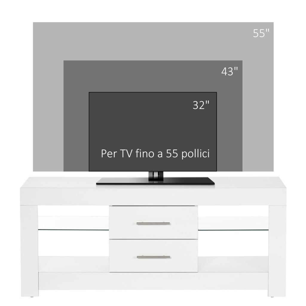 EasyComfort Mobile Porta TV da 55" con Luci LED a 12 Colori e Telecomando, Legno e Vetro 120x40x50cm, Bianco