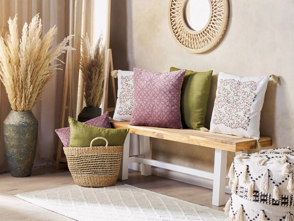 Cuscino in velluto con motivo geometrico 45x45 cm rosa stile boho camera da letto soggiorno