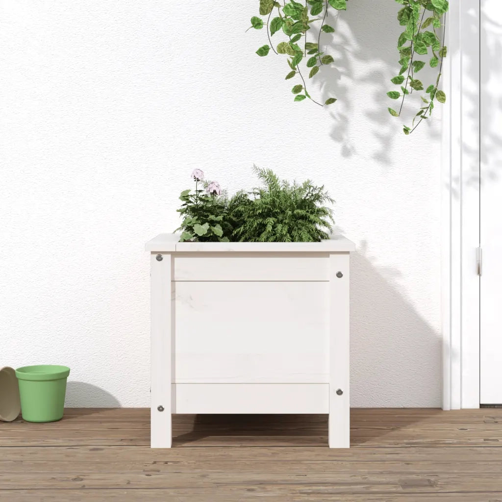 Fioriera da Giardino Bianca 40x40x39 cm Legno Massello di Pino 825248